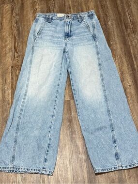 Pilcro Wide Leg Jeans Women's 26 Front Seamed Baggy High Rise Light Wash Denim